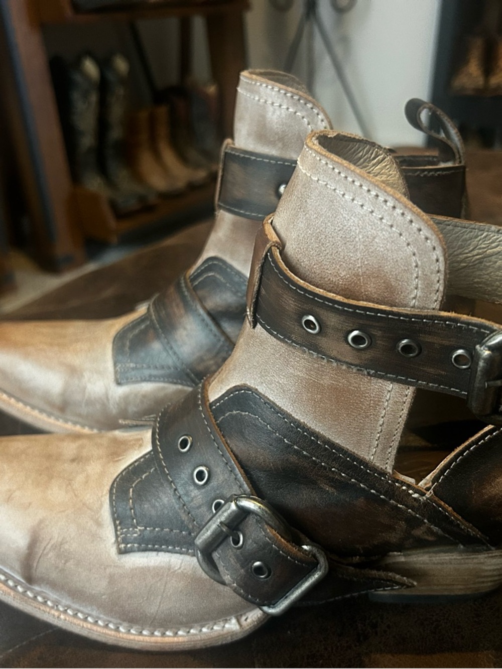 Women Brown Leather Buckle Ankle Boots